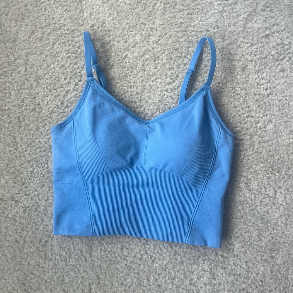 Large Blue Athletic Crop Top With Built In Bra